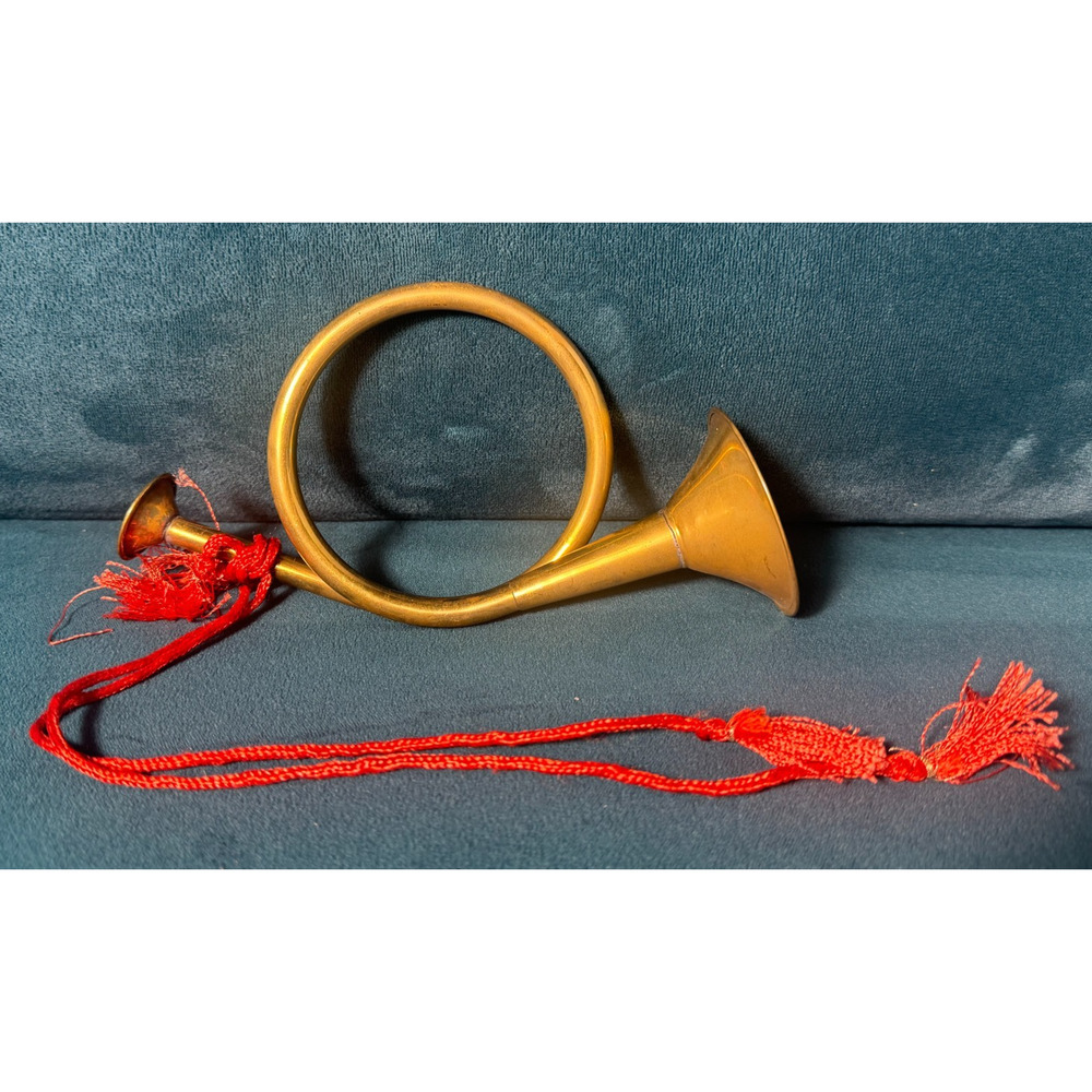 Vintage Decorative Solid Brass French Horn 7" Christmas Decor On Rope